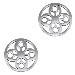 Bedels van Stainless steel Roestvrij staal (RVS) tussenstuk flower Silver