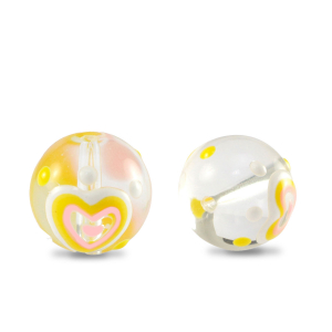 Handgeschilderde glaskralen heart Transparent-yellow white