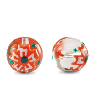 Handgeschilderde glaskralen flower Transparent-red white