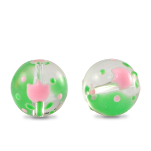 Handgeschilderde glaskralen flower Transparent-pink green