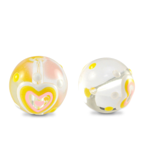 Handgeschilderde glaskralen heart Transparent-yellow white