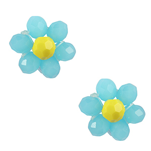 Hangers van facet flower Sky blue-yellow