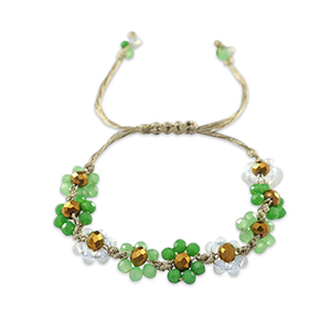 Facet armband top quality flower Multicolour green-transparent white