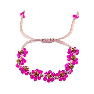 Facet armband top quality flower Fuchsia-topaz brown