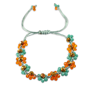 Facet enkelbandje top quality flower Orange-ocean blue