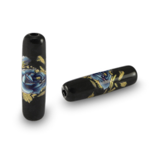 Glas kralen tube flower Black-blue
