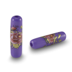 Glas kralen tube flower Cobalt blue-rose red