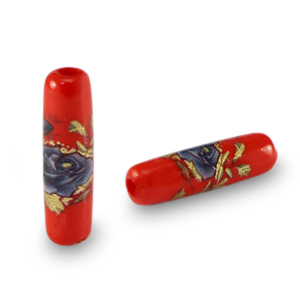 Glas kralen tube flower Red-blue