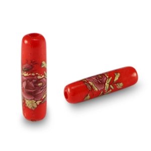 Glas kralen tube flower Red-rose red