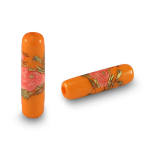 Glas kralen tube flower Orange-rose red