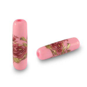 Glas kralen tube flower Pink-rose red