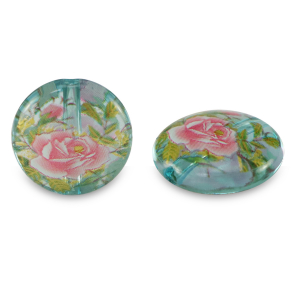 Glas kralen 14mm flower Light blue transparent-rose red