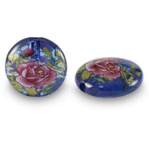 Glas kralen 14mm flower Blue transparent-rose red