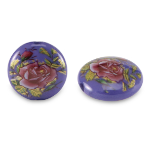 Glas kralen 14mm flower Cobalt blue-rose red