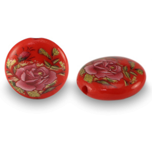 Glas kralen 14mm flower Red-rose red