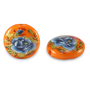 Glas kralen 14mm flower Orange-blue