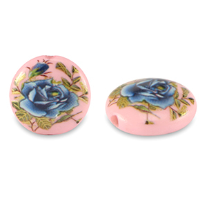 Glas kralen 14mm flower Pink-blue