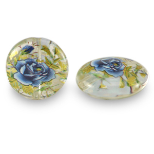 Glas kralen 14mm flower Transparent-blue