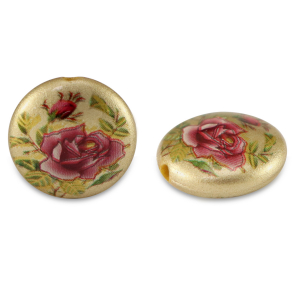 Glas kralen 14mm flower Gold-rose red