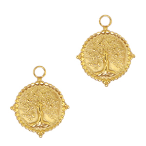 Bedels van Stainless steel Roestvrij staal (RVS) tree of life Goud