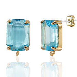 Crystal Glass oorbellen / oorstekers met oogje rectangle Blue-gold