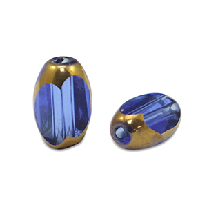 Glaskralen ovaal facet Royal blue transparent-gold