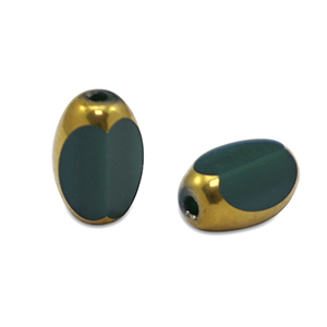 Glaskralen ovaal facet Dark green-gold