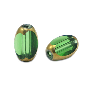 Glaskralen ovaal facet Grass green transparent-gold