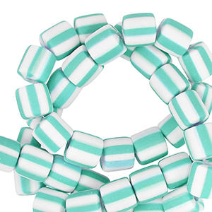 Polymeer kraal 6mm White-turquoise