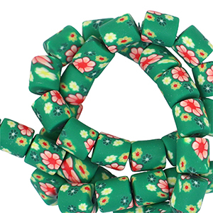 Polymeer kraal 6mm flower Green-multicolour