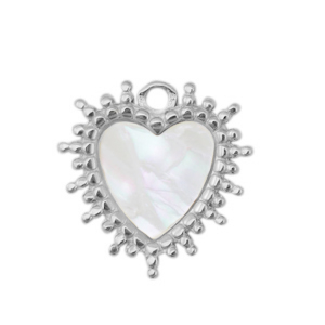 Bedels van Stainless steel Roestvrij staal (RVS) shell heart Silver-white (natuurlijke kleur)