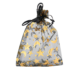 Organza sieradenzakje 9x12cm moon and star Black-gold