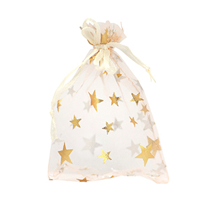 Organza sieradenzakje 9x12cm star Apricot-gold