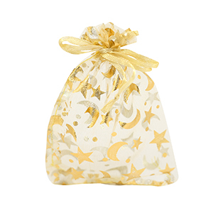 Organza sieradenzakje 9x12cm moon and star Golden yellow-gold