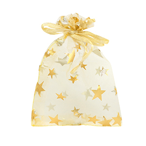 Organza sieradenzakje 9x12cm star Golden yellow-gold