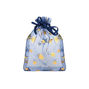 Organza sieradenzakje 7x9cm star Navy blue-gold