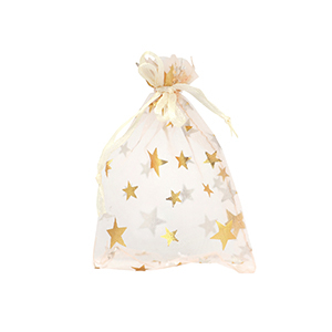 Organza sieradenzakje 7x9cm star Apricot-gold