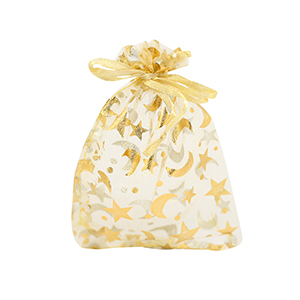 Organza sieradenzakje 7x9cm moon and star Golden yellow-gold