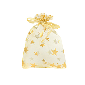Organza sieradenzakje 7x9cm star Golden yellow-gold