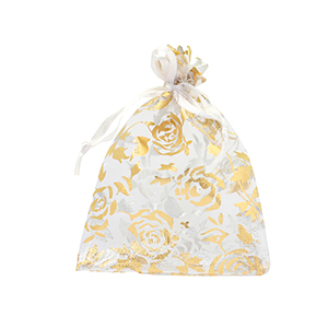 Organza sieradenzakje 7x9cm rose White-gold