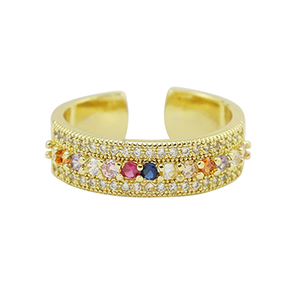 TQ metaal brass ring zirkonia Gold-multicolour