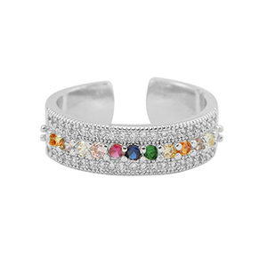 TQ metaal brass ring zirkonia Silver-multicolour