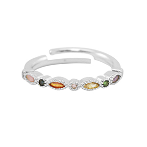 TQ metaal brass ring zirkonia Silver-multicolour