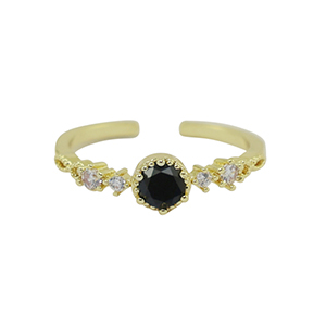 TQ metaal brass ring zirkonia Gold-crystal black