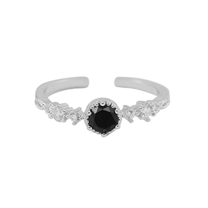 TQ metaal brass ring zirkonia Silver-crystal black