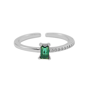 TQ metaal brass ring zirkonia Silver-green