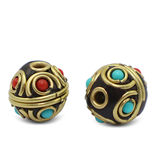Kralen bohemian Turquoise-red antique gold