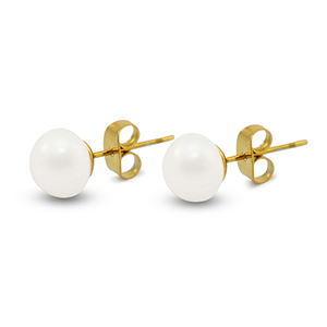 Oorbellen / oorstekers van Stainless steel Roestvrij staal (RVS) pearls 8mm Gold-pearl white
