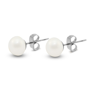 Oorbellen / oorstekers van Stainless steel Roestvrij staal (RVS) pearls 8mm Silver-pearl white