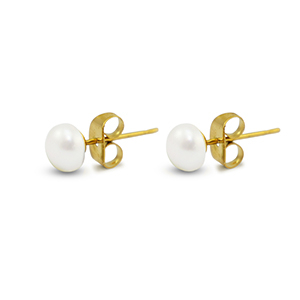 Oorbellen / oorstekers van Stainless steel Roestvrij staal (RVS) pearls 6mm Gold-pearl white